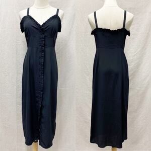Topshop black ruffle accent button up midi sunndress size 6‎